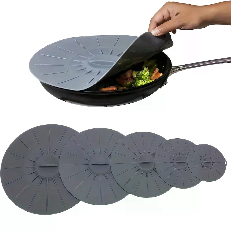Silicone Preservation Cover 5-Piece Set, Silicone Pot Cover, High Temperature Resistant and Easy to Clean Silicone Sealing Cover