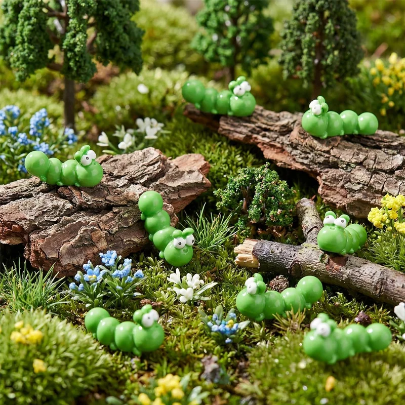 5/10pcs Mini Resin Caterpillar Figures Bulk, Miniature Resin Cartoon Animal Figurines, Home Garden Micro Landscape Ornament