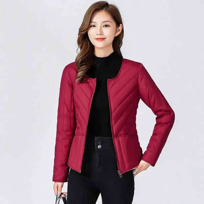 

Thiened Fce Women's ort Cotton Jaet Inner Wear Faionable Versatile Warm Sli Small Cotton Coat Zipper Closure