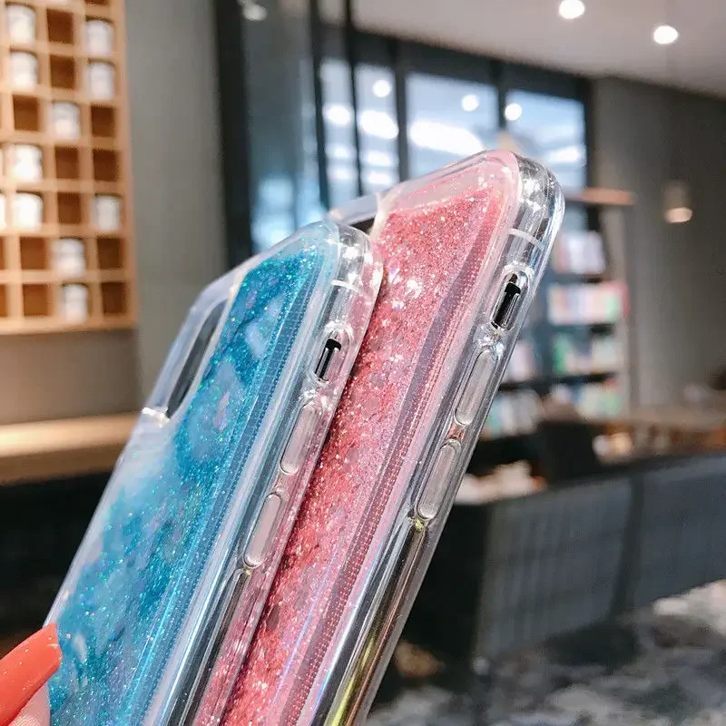 Liquid Soft Silicone Phone Case for iPhone 17 14 16 Pro Max 15 Plus Cover Glitter Quicksand Water Coque Heart Float Sequins Capa