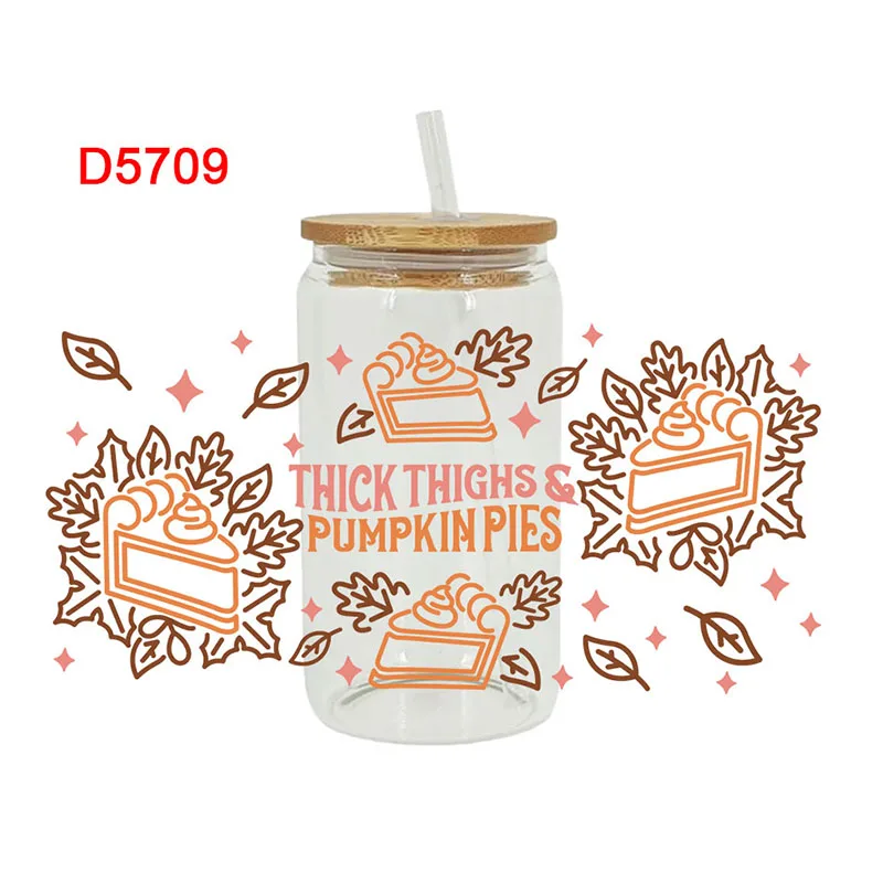 UV DTF Transfers Stickers, Pumpkin Printed for DIY Glass Ceramic Metal Leather, Thanksgiving Day Cup Wraps, 3D, 16oz D5706