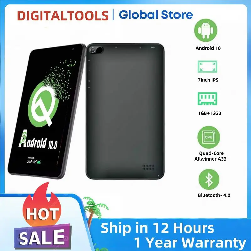 

Android 10 Tablet PC 7 INCH Allwinner A33 Quad-Core Dual Camera 1GB RAM 16GB ROM 1024 x 600 Pixels