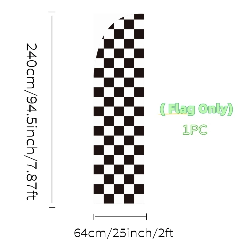 Checkered BLACK/WHITE Flutter Feather Banner Flag  polyester knit material double sided printing flag