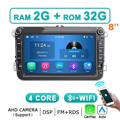 7 ''8'' 9 ''Scherm Android 14 Autoradio Carplay Voor Vw Amarok Skoda Fabia Limousine Roomster Seat Altea 2 Din Multimedia Speler
