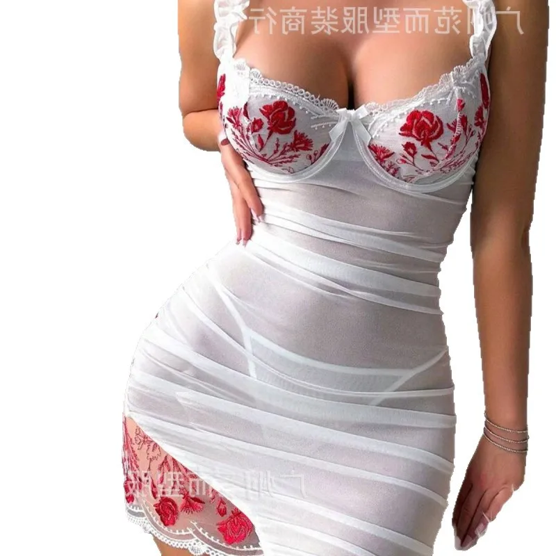 

Europe and The United States Cross-border Foreign Trade Lingerie Nightdress Printing Sling Perspective 30668