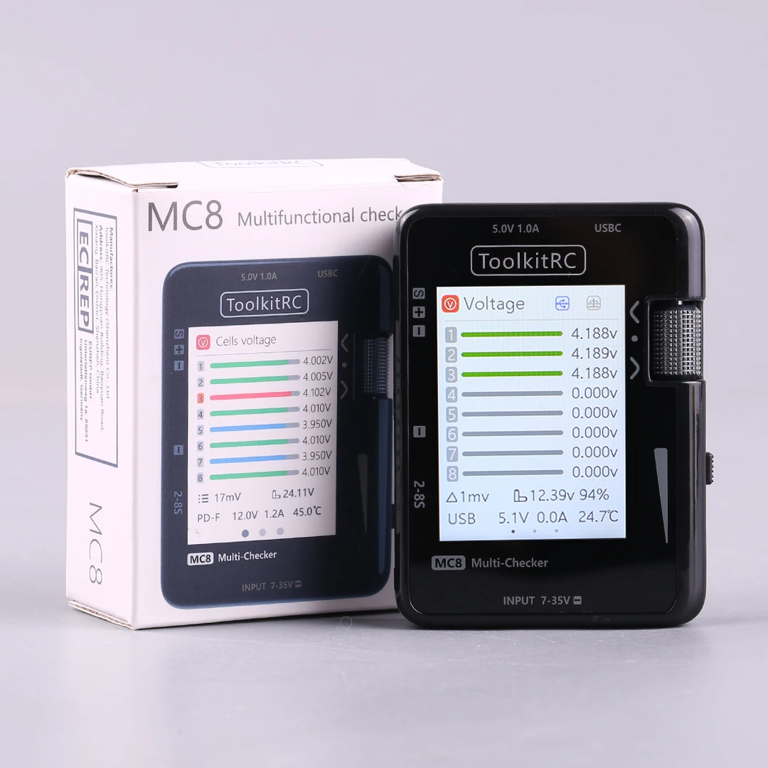 ToolkitRC MC8 Smart Battery Multi-Checker Balancer Receiver Signal Tester Quick Charge Function