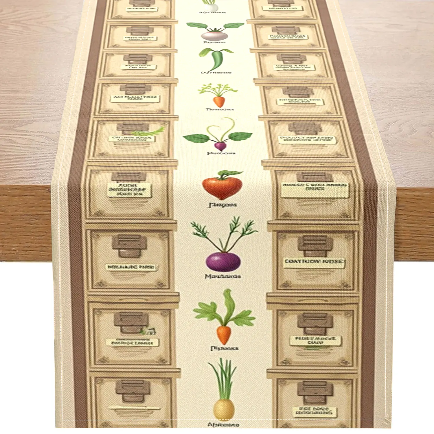 

1 Piece of Vintage Vegetable-Themed Table Runner with a Drawer Pattern, Suitable for Country-Style Restaurants, Kitchen Decor, and Gourmet Party Settings.