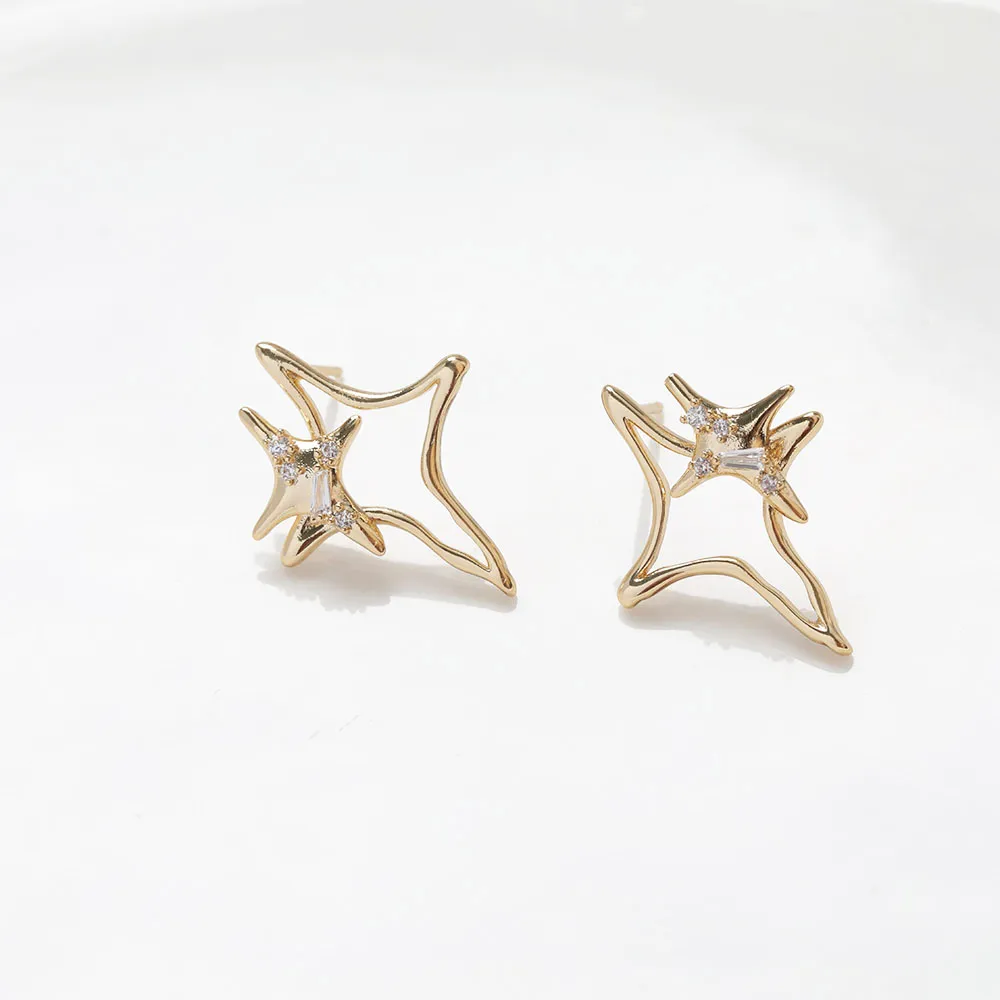 4PCS Celestial North Star Ear Studs Personalized Earrings Jewelry Findings DIY Hand Made Brass 14k Gold Plated 19*25mm