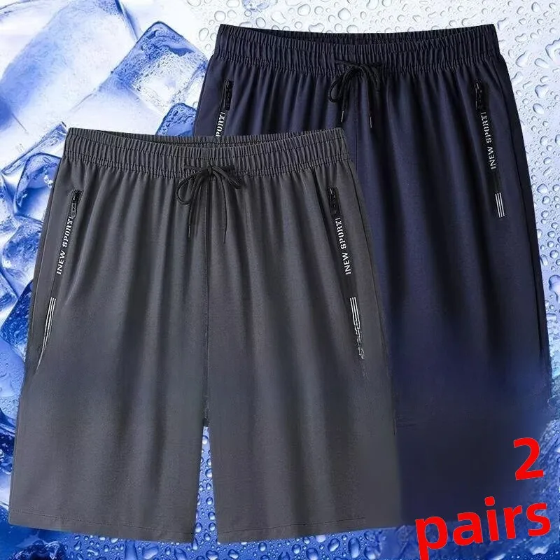 

New Men's Summer Ice Silk Qui Dry Casual Pants Loose Large Size Five-Quarter Length Thin Sport orts Straight Leg Fit