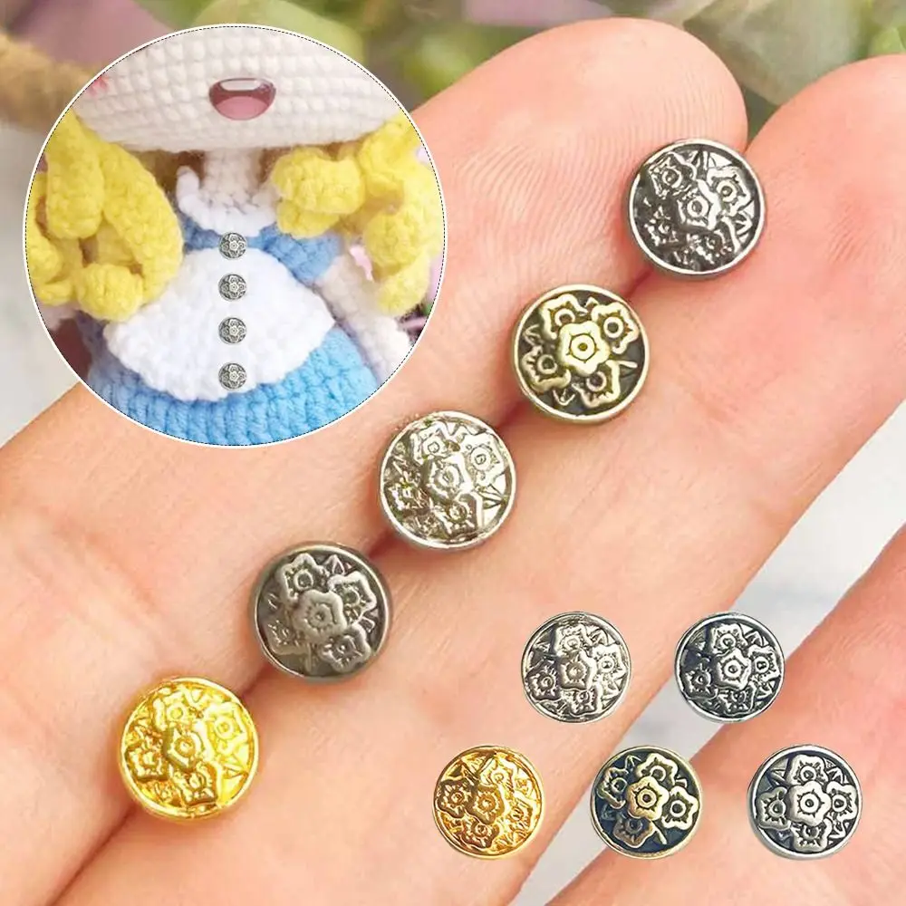 20pcs High Quality 7mm Flower Buckles Metal Handmade Retro Ancient Buttons Mini Ultra-small Buckle DIY Doll Clothes Accessories