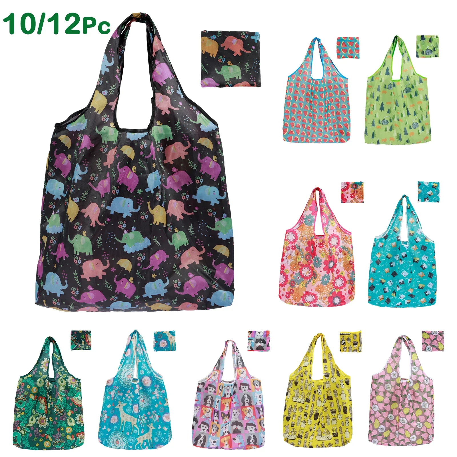 10/12Pcs Portable Shopping Bag Waterproof Folding Tote Bag Reusable Eco-Friendly Large Capacity Handbag for Food Grocery Storage