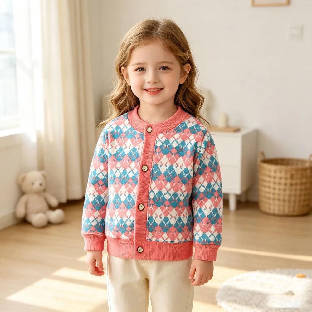 Toddler Vintage Print Knit Cardigan Baby Boys Girls Spring Fall Sweater Coat Lovely Floral Infant Button‑Up Outerwear