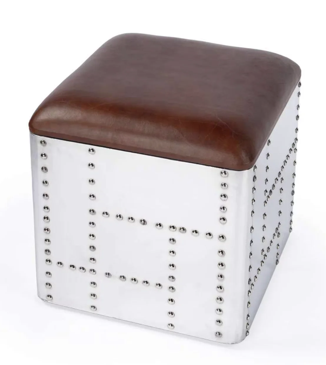 Retro Industrial Loft Style Luxury Real Leather Aviator Stool Pouff Vintage Living Room Bedroom Durable Comfortable Tufted Bench