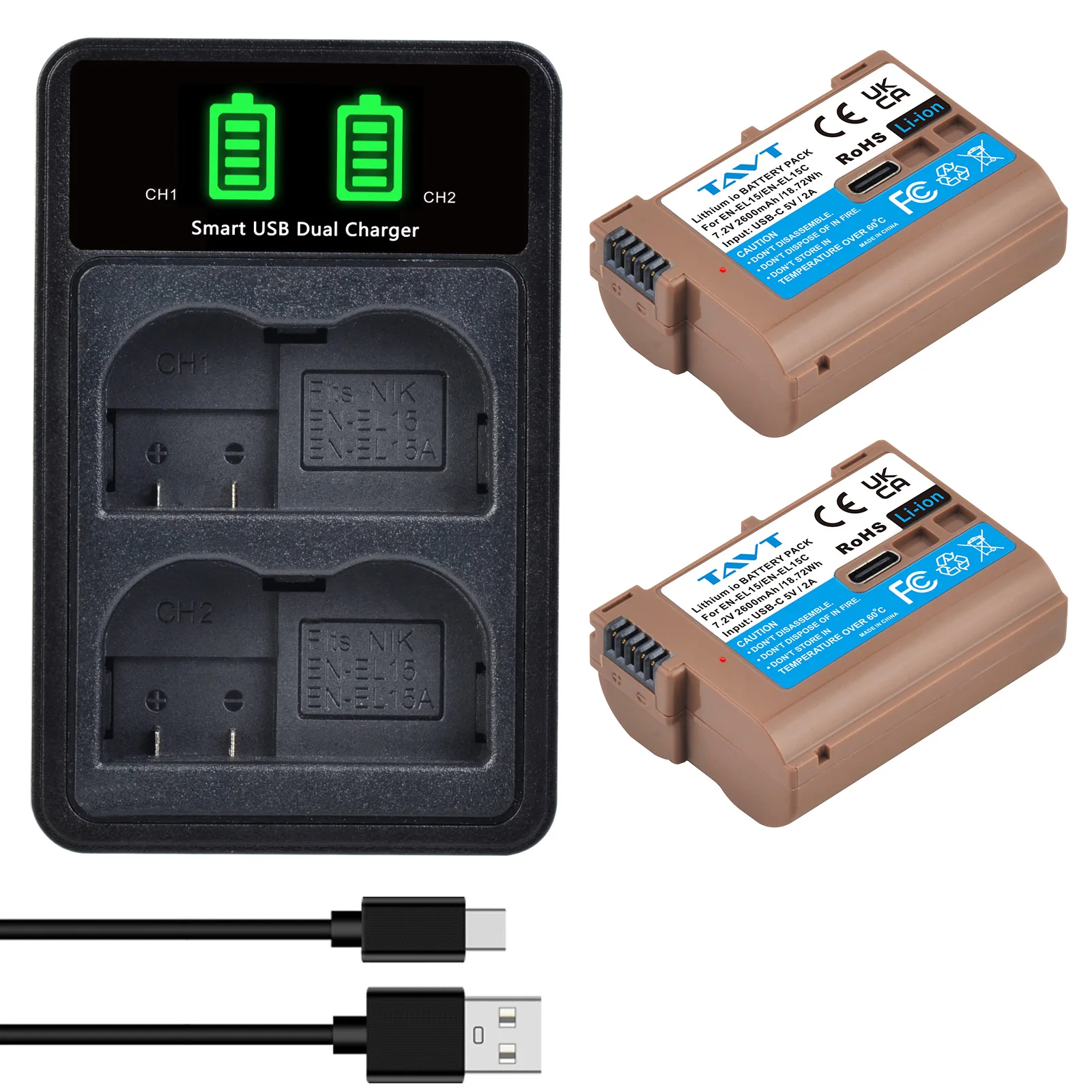 2600mAh EN-EL15C EN-EL15 Battery and 2 Channel Charger for N