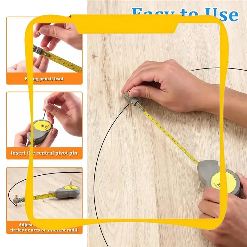 

Rotating Tape Measure With 10 Pencil Leads Retractable Circle Drawing Tool For Lines And Arcs 6.56Ft Measure Comp
