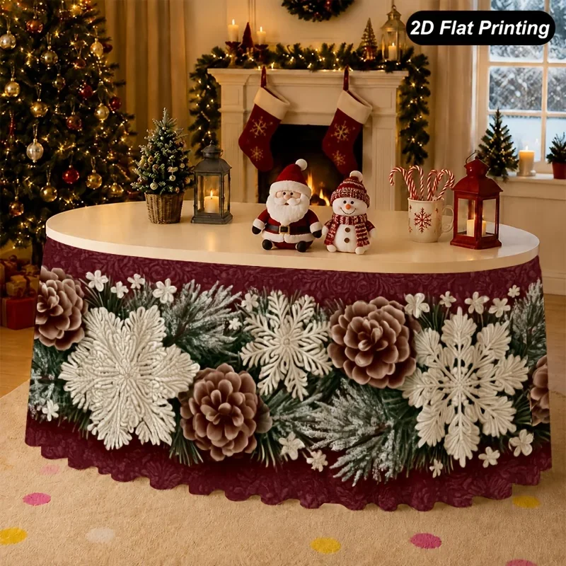 A set of Christmas pinecone snow spray tablecloth, perfect for decorating the kitchen at home or hosting family parties.