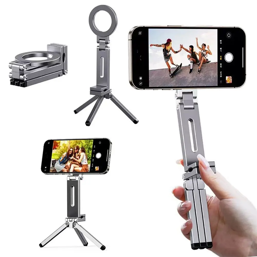 

360° Rotating Magnetic Phone Holder Stable Grip Magnetic Attachment Tripod Holder with Clip Foldable Phone Holder
