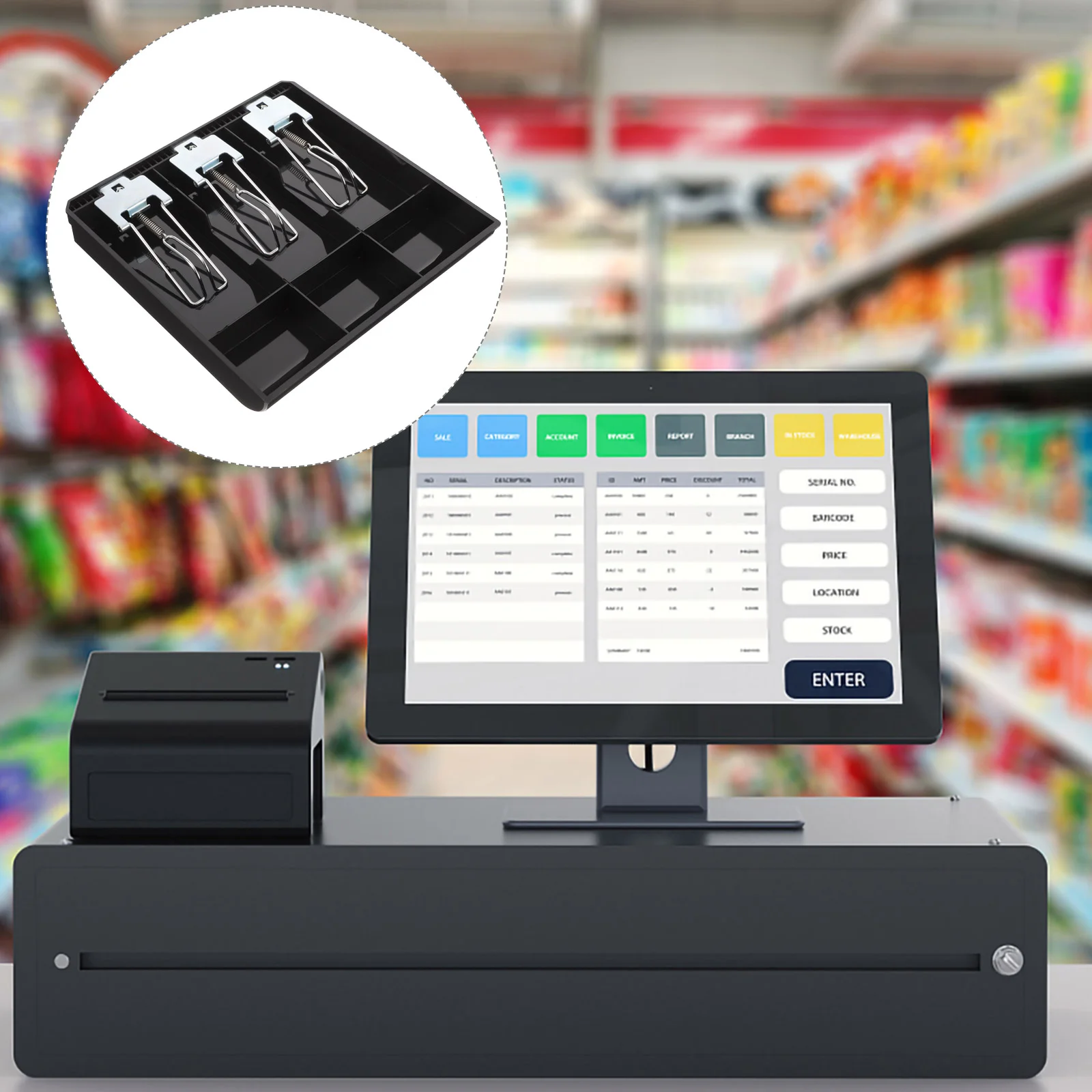 Cash Register Drawer Insert Tray Counter Coins Money Storage Teller Metal Multiple Compartment