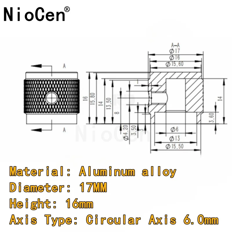 (1PCS) 17X16MM alle aluminium sandstrahlen knopf Potentiometer knopf kappe Solide knopf Medizinische instrument panel kappe runde loch 6,0 MM