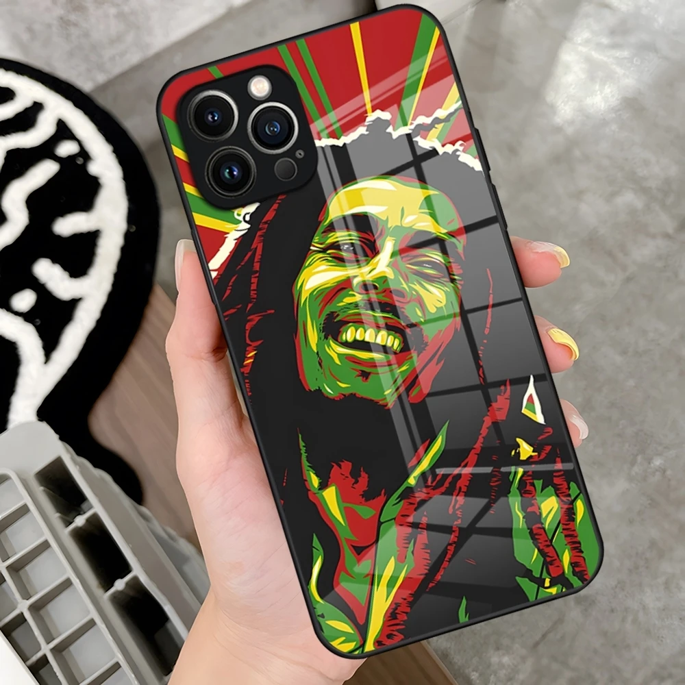 Bob Marley Rasta Lion Phone Case For IPhone 16 15 Pro 14 13 12 11 Mini X XS XR Max 6 8 Plus SE 2020 Glass Design Cove