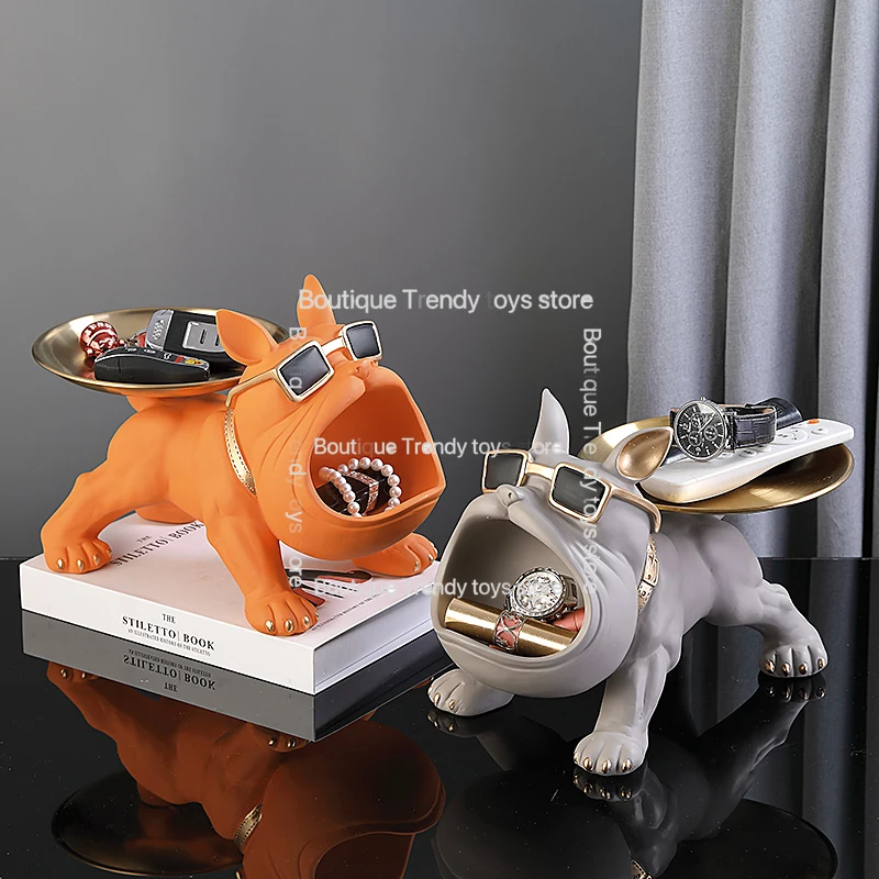 

30cm Resin Bulldog Figurine Storage Box | Home Decor Dog Statue Animal Sculpture | Art Craft Puppy Ornament for Living Room