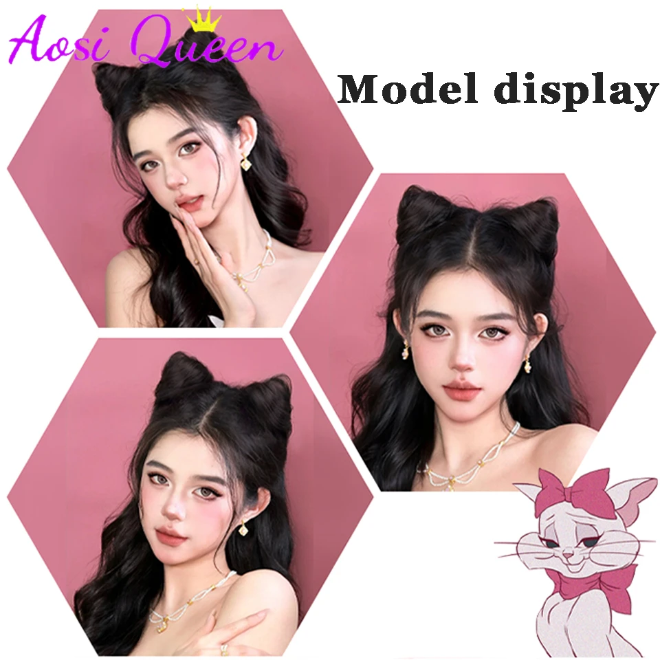 AOSI Synthetic Bow Cat Ear Ball Head Claw Clip Style Antique Style Hair Bag Wig Hair Clip Hair Accessories For Women