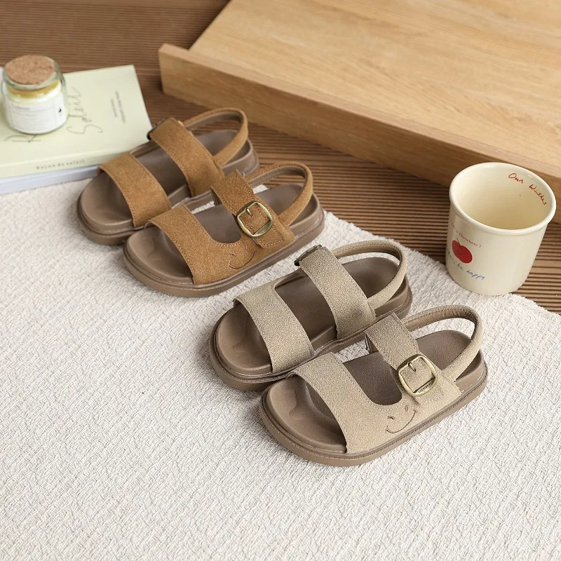 Children Summer Sandals New Simple Boys Girls Open-Toe Beach Sandals Retro School Comfortable Non-slip Kids Fashion Flat Sandals