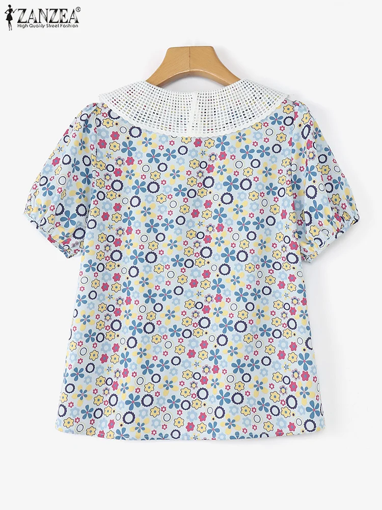 ZANZEA แฟชั่นเสื้อพิมพ์ลายผู้หญิงเสื้อ 2025 ฤดูร้อนโบฮีเมียนวันหยุดเสื้อทูนิคแขนสั้นปุ่มลำลองหลวมบลูซาส