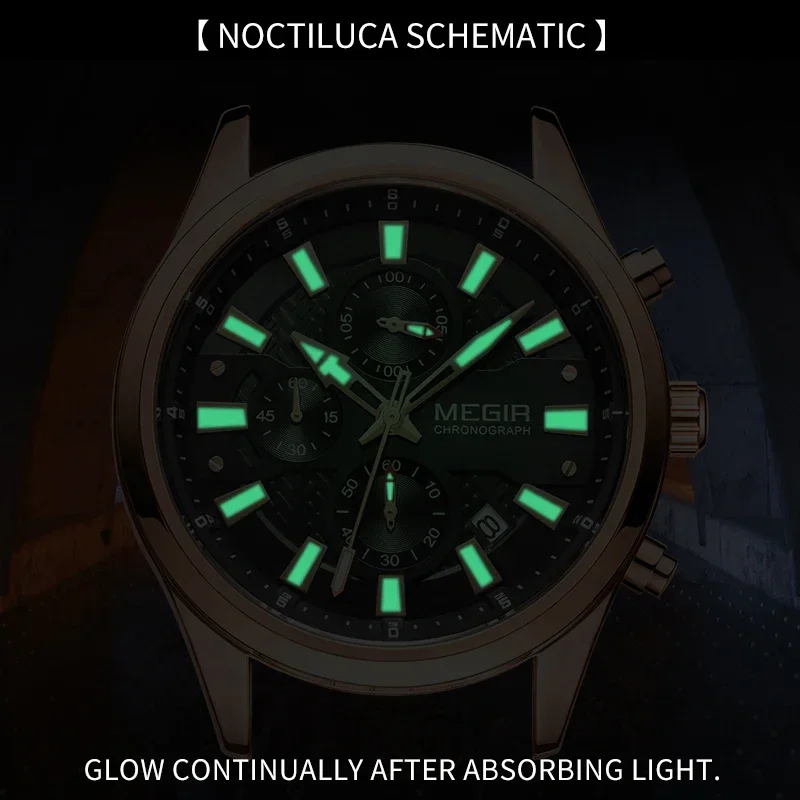 MEGIR New Fashion Mens Watches Chronograph Waterproof Stainless Steel Date Sports Quartz Watch Men Top Brand Luxury Wristwatch image 4