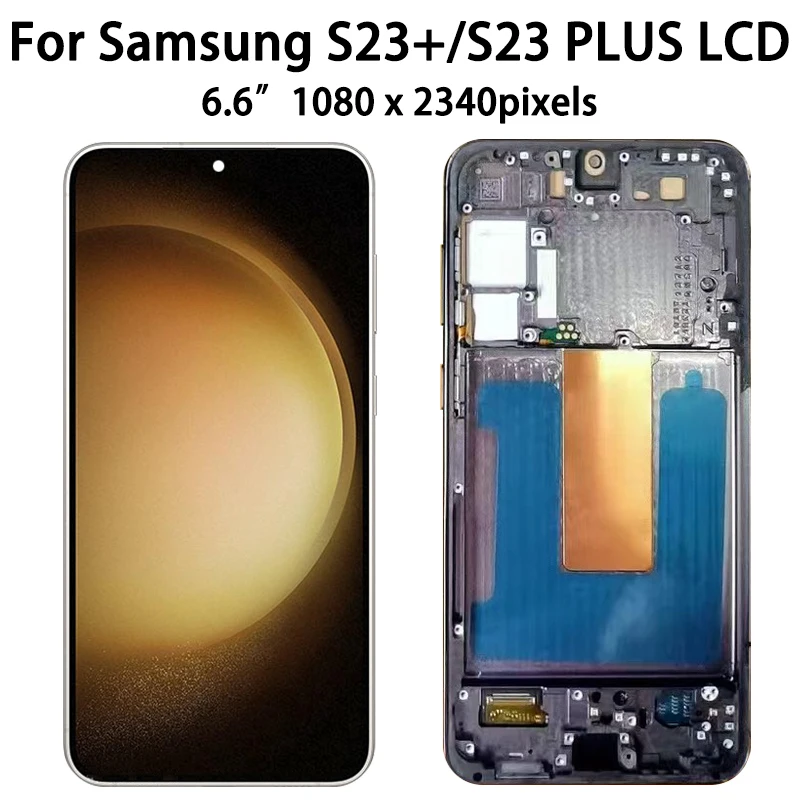 AAA+Quality S23+ 5G LCD For Samsung S23 Plus LCD Display Touch Screen Digitizer For Samsung S23 Plus 5G S916B S916U With Frame