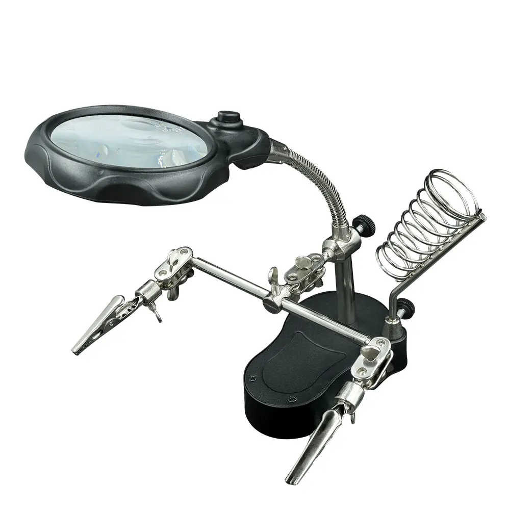 Third Hand Helping Magnifier, Soldering Iron Station Stand with Welding Clip Clamp | Desktop Soldering Repair Tool