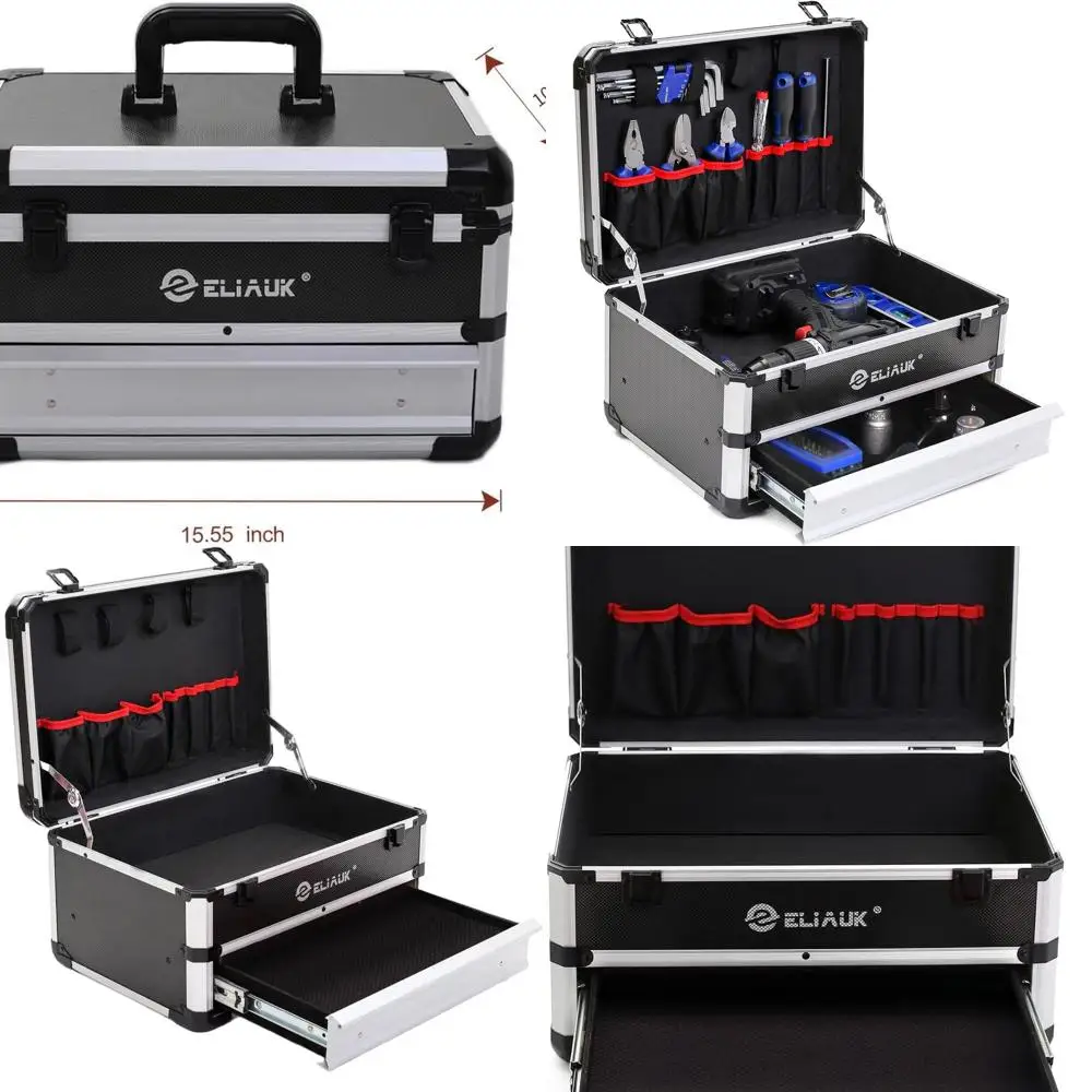 

Silver ELIAUK Toolbox with Drawers - Portable Hard Case Tool Storage Organizer