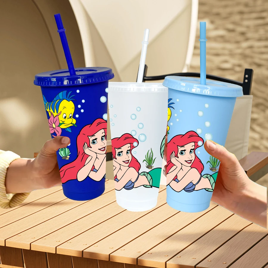 12 قطعة/الحزمة ديزني، حورية البحر، فقاعة 26 أونصة متعددة الألوان كوب ماء بلاستيكي مجموعة مشروبات الحفلات هدية عيد ميلاد/العودة إلى المدرسة