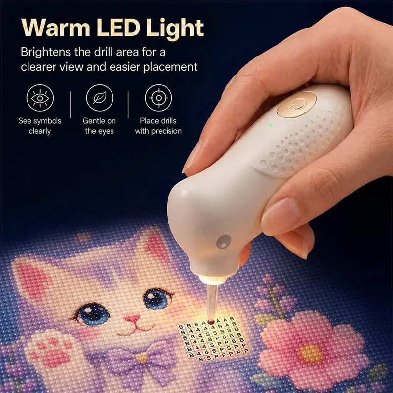 TKOH-Electric Diamond Art Vacuum Pen With Light For Diamond Painting Diamond Art Pen With Palm-Grip, Integrated Suction Tip