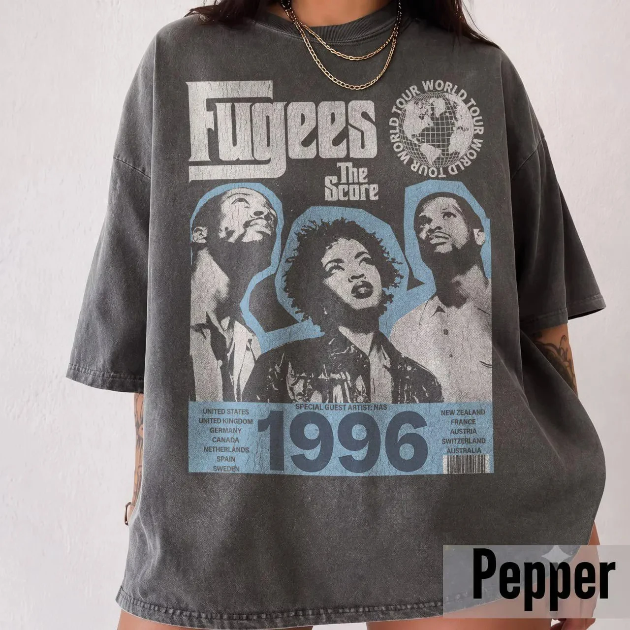 Vintage Fugees Shirt The Score 1996 World Tour T-Shirt Comfort Colors Pepper Tee 90s Hip Hop Graphic Tshirt Lauryn Hill Retro