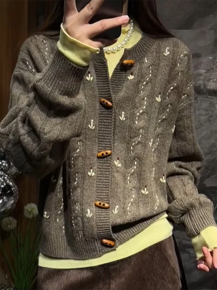 

Корейский вязаный открытый кардиган, женский модный утягивающий топ больших размеров с роговой пуговицей, тепло, осень-зима, Новое поступление