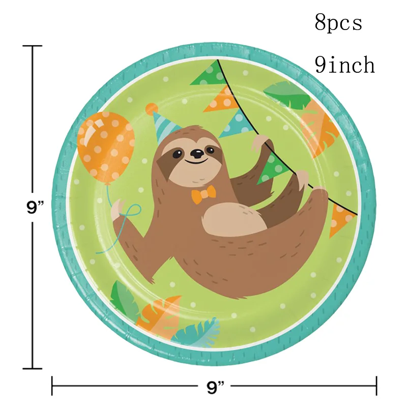 8pcs Cute Sloth Disposable tableware for kids birthday party supplies baby shower sloths print paper plate cup jungle party deco