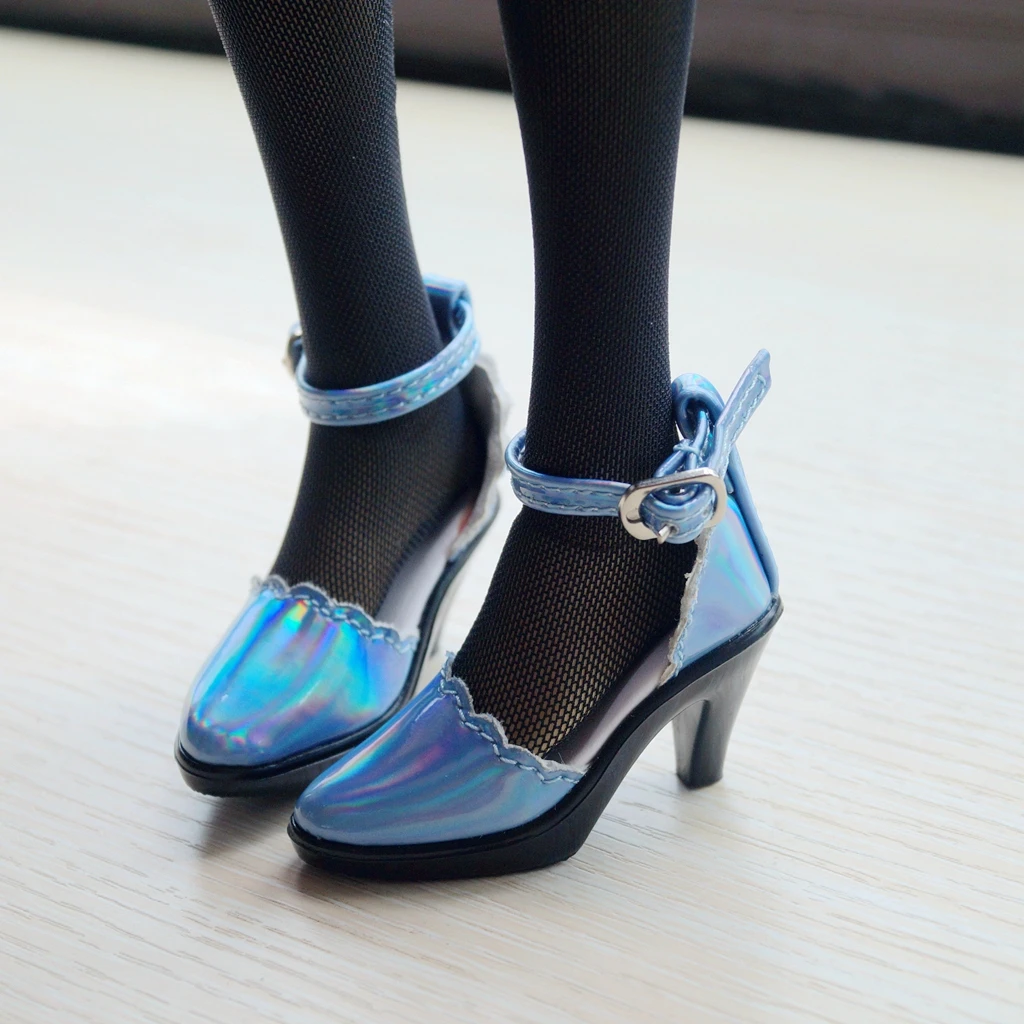 BJD DOLL Black Synthetic Leather High Heel Shoes Sexy Sandal For 1/3  Tall Female SD DK DZ AOD DD Doll
