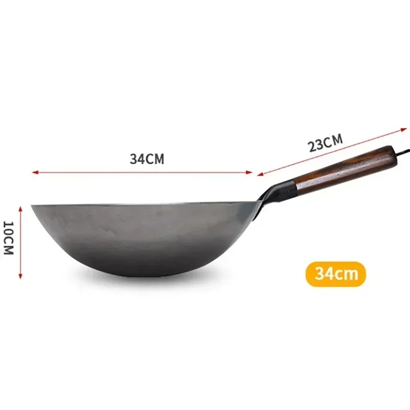 #q ForCraft Wok Flat Hand Hammered Carbon Steel Pow Wok Kitchen Cookware with Wooden and Steel Helper Handle (14 Inch, Flat Bott
