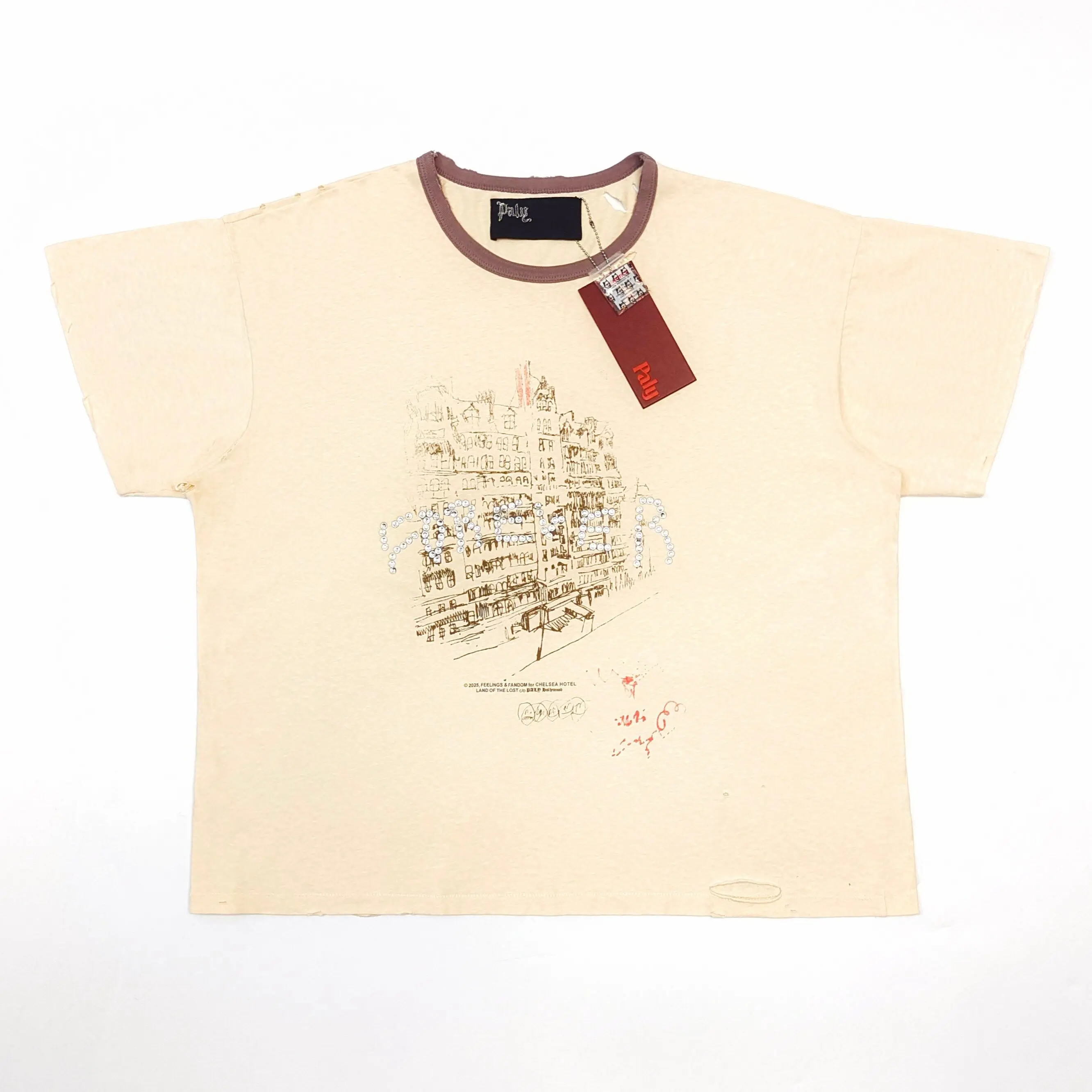 Paly Hollywood Chelsea Hotel Printed Letter High Street Short Wide Short Sleeve T-Shirt