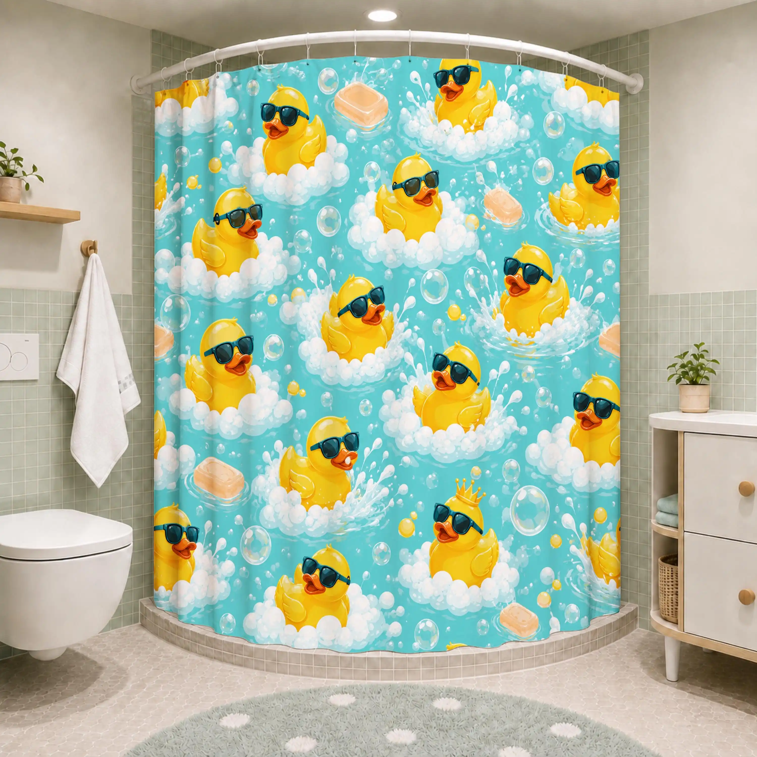 Cute Yellow Chick Bath Curtain Shower Curtain Tropical Beach Fun Cartoon Animal Bathroom Decor