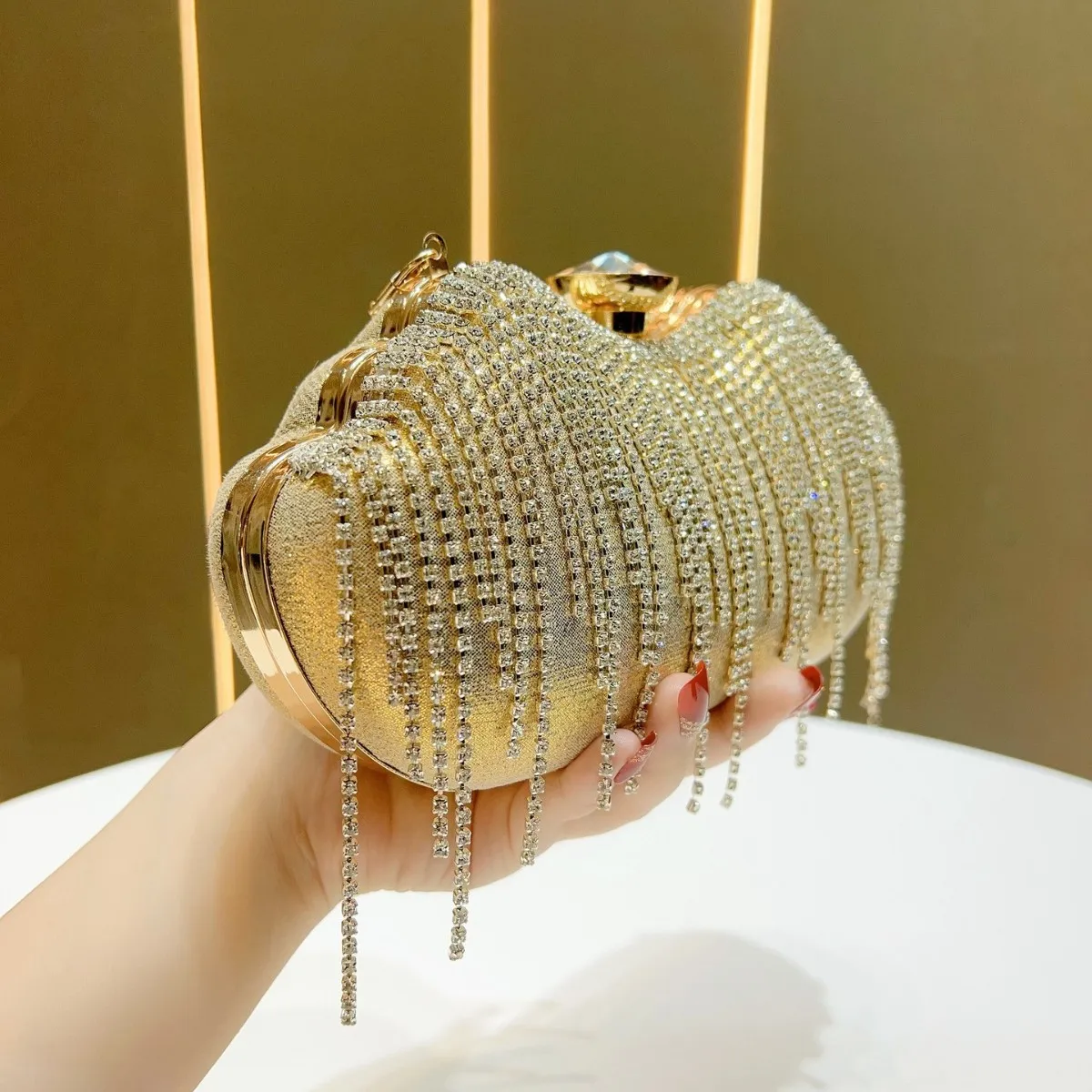 New Women's Diamond Fringed Dinner Clutch Rhinestone Banquet with Evening Dress Bag Celebrity Cheongsam Small