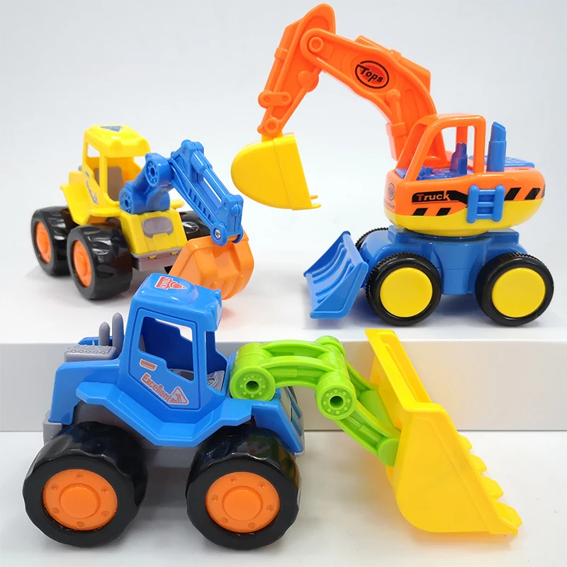 

Cartoon Inertial Engineering Vehicle Toy Children'S Educational Hand Push Car Excavator Boy Baby Excavator Bulldozer Tractor Car