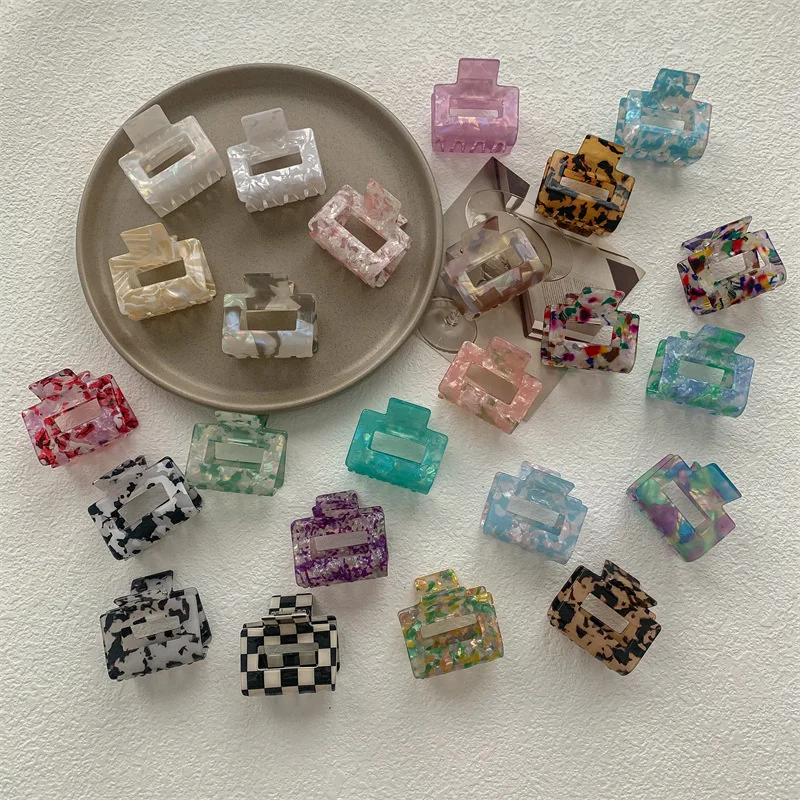 2023 Trendy New Square Acetate Claw Hair Clips For Girl Female Small Hairpins Fashion Ponytail Holder Hollow Grip Clip Barrettes