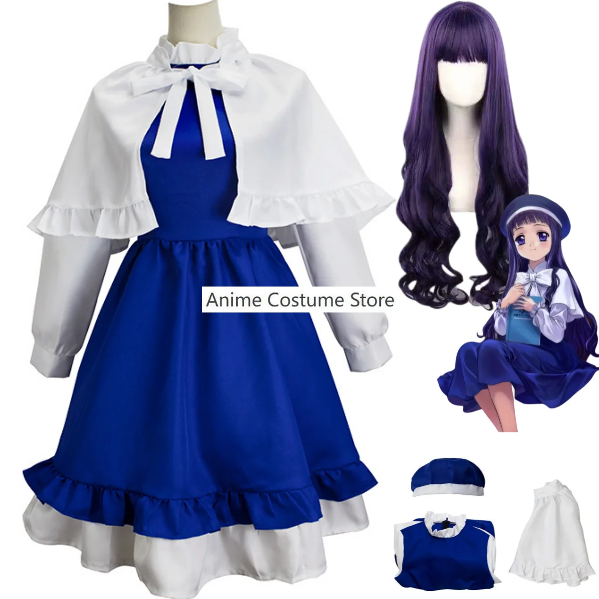 Anime Cardcaptor Sakura Card Captor Tomoyo Daidouji Cosplay Costume Wig Blue Dress Lovely Princess Skirt Woman Kawaii Party Suit