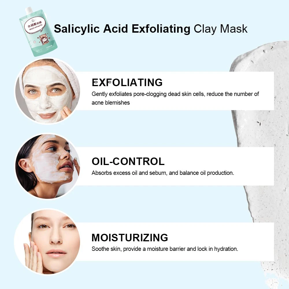 150g Salicylic Acid Cleaning Mud Film Deep Moisturizing Oil Control Purify Skin Unclogged Pores, Face Mask For Oily Acne Skin