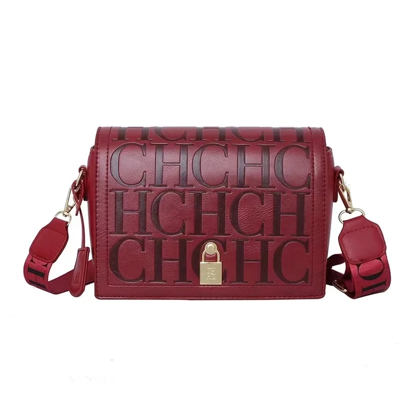 CH New Trendy Retro Women's Bag Fashion Luxury Wide Shoulder Strap Square Bag Single Shoulder Diagonal Cross Bag