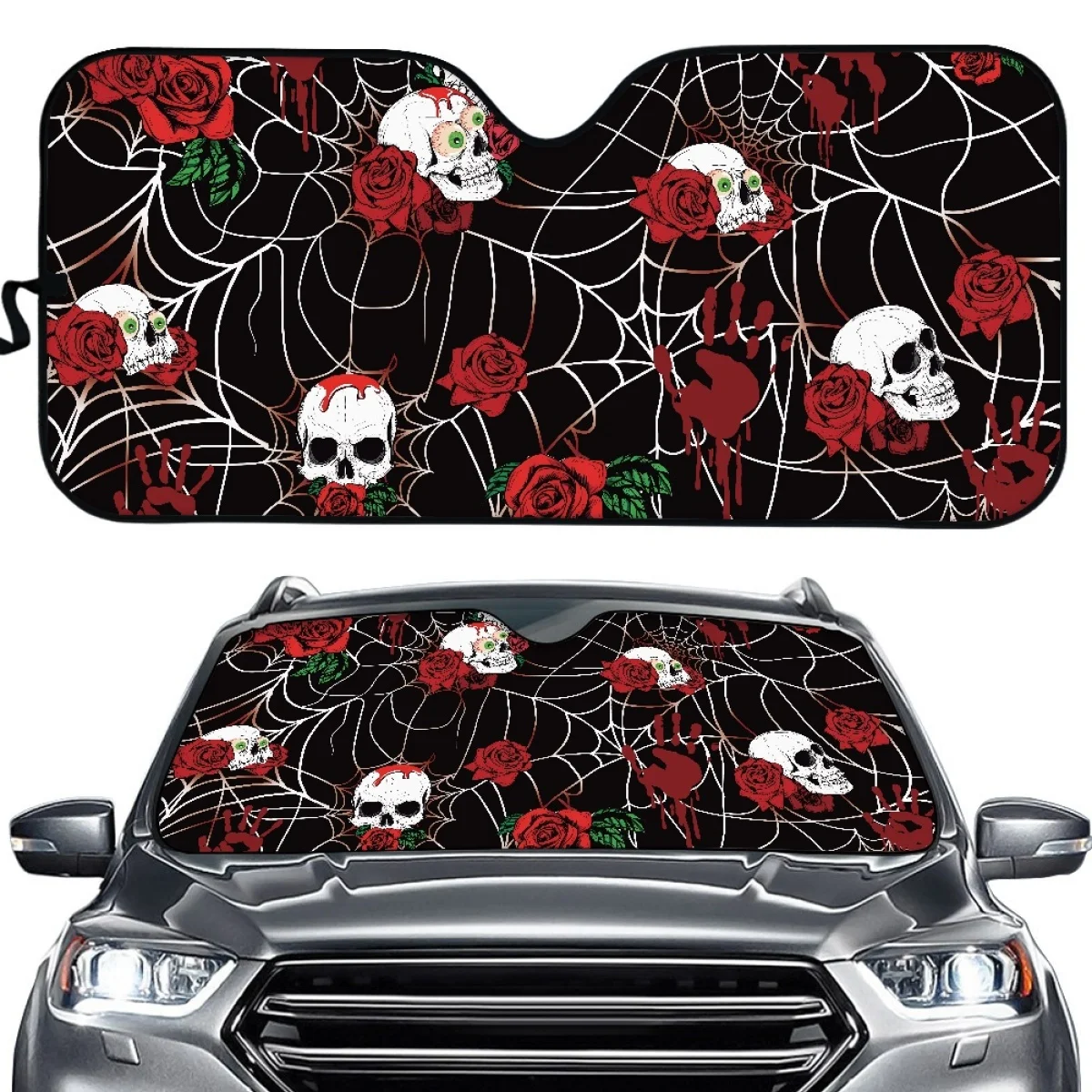 Gothic Skull/Rose/Spider Web/Cat Printing Auto Sun Shade for Women Halloween Decor Automotive Interior Accessories Parasol Coche