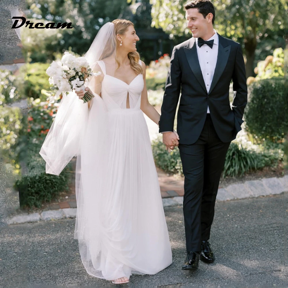 DREAM-vestidos de novia de LICRA, personalizados, sin mangas, con escote en forma de corazón, fruncidos, hasta el suelo, 2025