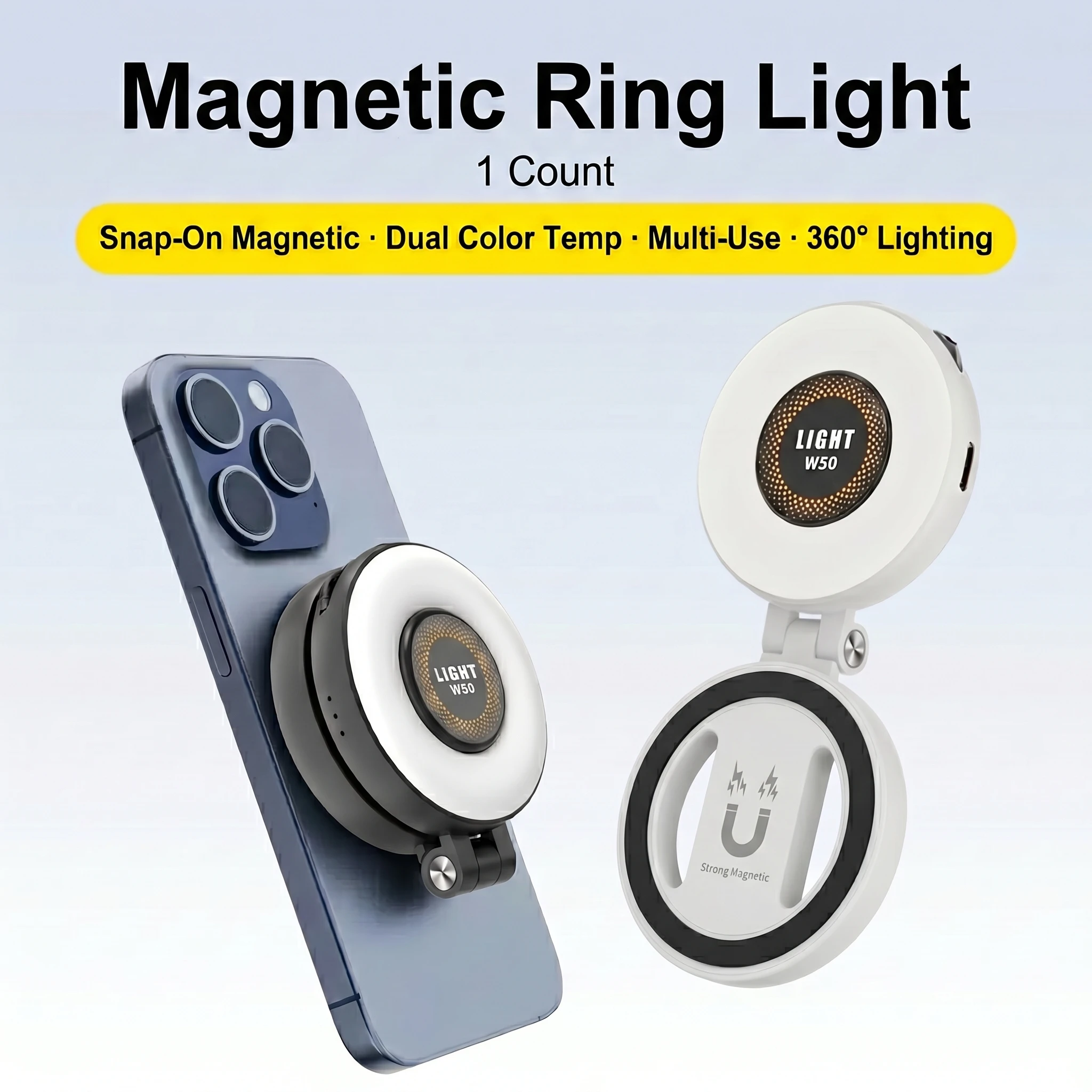 

Magnetic Portable Selfie Light for iPhone - Phone Ring Light Rechargeable for Camera Picture Make up Photos Video Conferences LED Selfie Ring Fill Light Tk/Zoom Calls/Video Conference